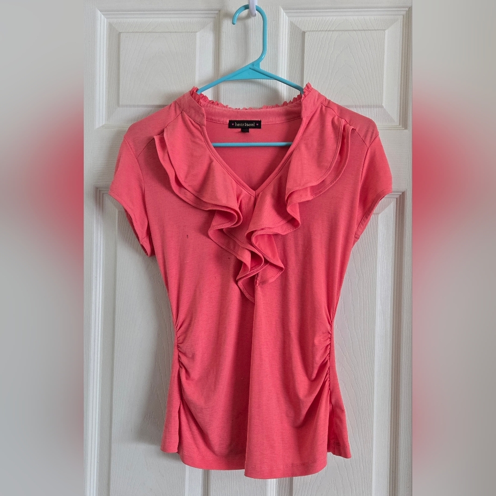 HeartSoul Coral Ruffled Blouse